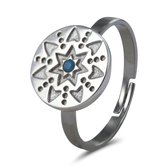 Silventi 9SIL-21156 Zilveren Ring met Turkoois - Damesring - Maat 52 - Verstelbaar - Ster - 11,45 mm Doorsnee - Rhodium - Zilver