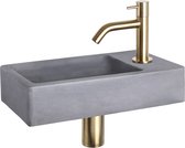 Bally Force Fonteinset Beton Donker Grijs Gebogen Koudwaterkraan Met Afvoerplug En Sifon Mat Goud