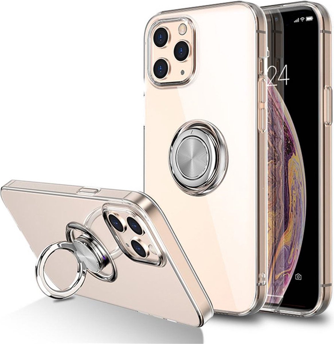 iPhone 13 Pro Max Hoes Met Magnetische Ringhouder Licht Transparant