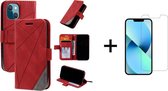Book Case Apple iPhone 13 Mini | Hoogwaardig PU Leren Hoesje | Lederen Wallet Case | Luxe Uitstraling | Telefoonhoesje | Pasjeshouder | Portemonnee | Rood + 1x Screenprotector