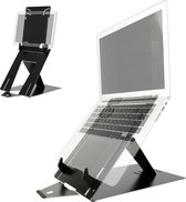 R-Go Riser Duo, Tablet en Laptopstandaard in één, Verstelbare notebookstandaard van aluminium, Compatibel voor laptop of tablet (10-22 inch), Zwart