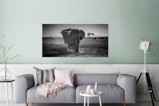 Décoration murale Métal - Peinture Aluminium Industriel - Eléphant - Uni - Animaux - Zwart - Wit - 160x80 cm - Dibond - Photo sur aluminium - Décoration murale industrielle - Pour le salon/chambre