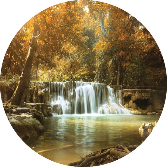 Tizato - Cercle mural Forêt avec cascade – Cercle Muursticker autocollant Sticker mural – Ø 91 cm