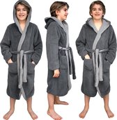 HOMELEVEL Sherpa omkeerbare kinderbadjas voor jongens en meisjes Zwart Maat 134/140