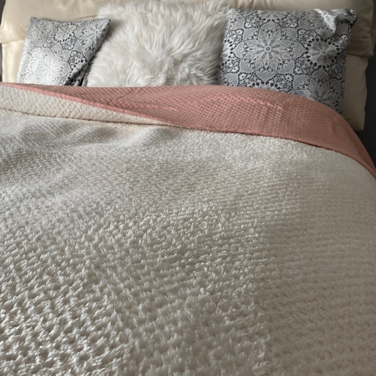 Homelevel Bedsprei/sofaplaid, dagdeken, plaid, XXL-deken, 220 cm x 200 cm, oudroze/grijs