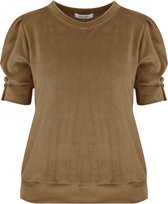 Velvet Top Avalon - Top Fluweel - Pofmouwen met Strass Knoopjes - Camel - Maat L