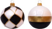 Zes Chique Kerstballen Zwart, Wit en Goud - Doosje met 2 x 3 glazen kerstballen van 8 cm