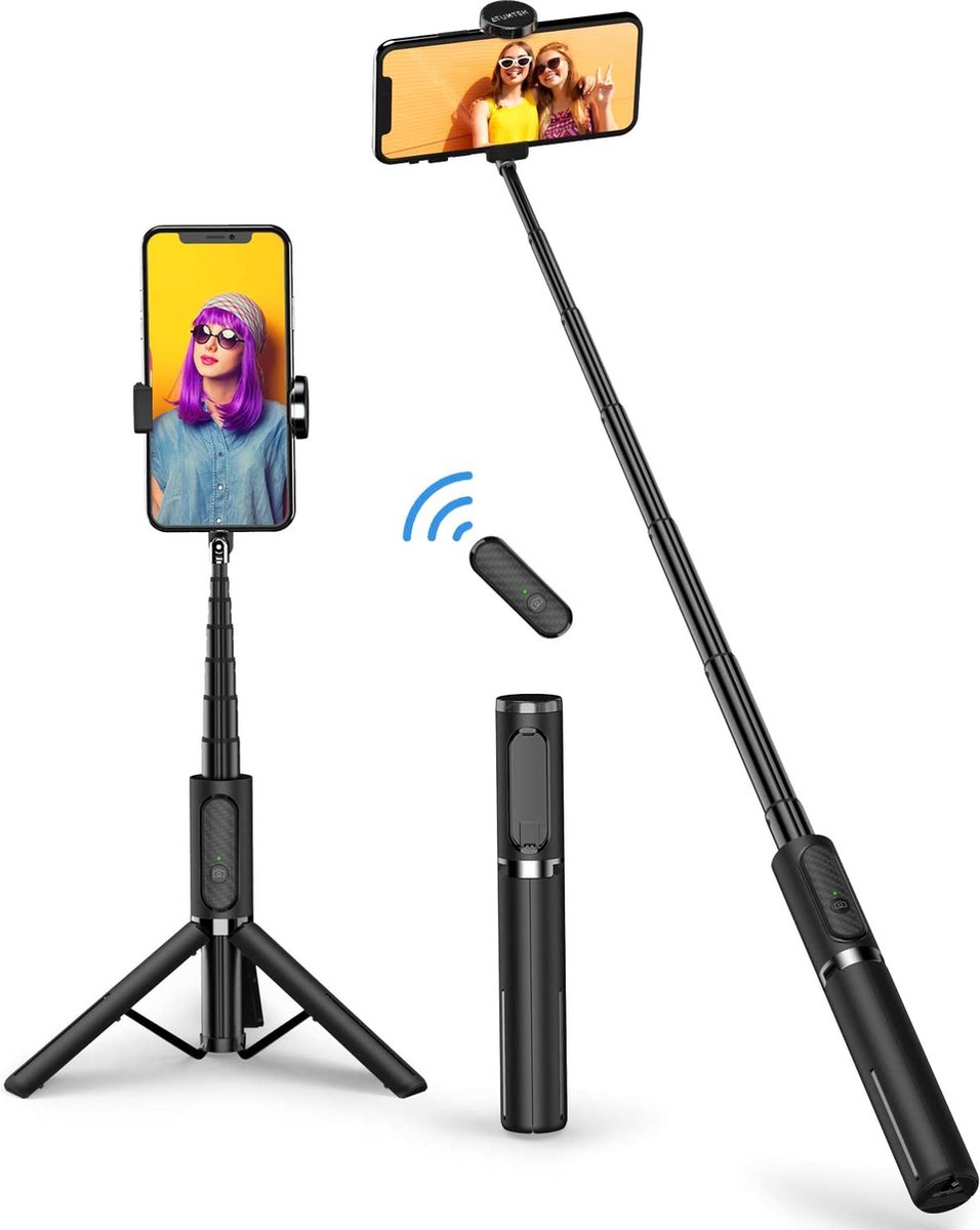 ATUMTEK Bluetooth Selfie Stick Driepoot, Mini Verlengbare 3 in 1 Aluminium Selfie Stick met Draadloze Verre en Driepoottribune 270 omwenteling voor iPhone 11/11 Pro/XS/XS/XR/X/8/7, Samsung en Smartphone