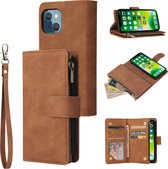 Luxe Telefoonhoesje voor Apple iPhone 13 Mini | Hoogwaardig Leren Bookcase | Lederen Wallet Case | Luxe Uitstraling | Pasjeshouder 6 stuks | Cognac bruin