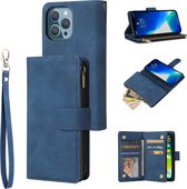 Luxe Telefoonhoesje voor Apple iPhone 13 Pro | Hoogwaardig Leren Bookcase | Lederen Wallet Case | Luxe Uitstraling | Pasjeshouder 6 stuks | Blauw