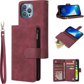 Luxe Telefoonhoesje voor Apple iPhone 13 Pro Max | Hoogwaardig Leren Bookcase | Lederen Wallet Case | Luxe Uitstraling | Pasjeshouder 6 stuks | Rood