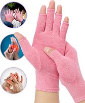 KANGKA® Reuma Compressie Handschoenen - Open vingertoppen voor Bewegingsvrijheid - Verlichting van Artritis en Reumatische Pijn - Maat M - Roze Kleur
