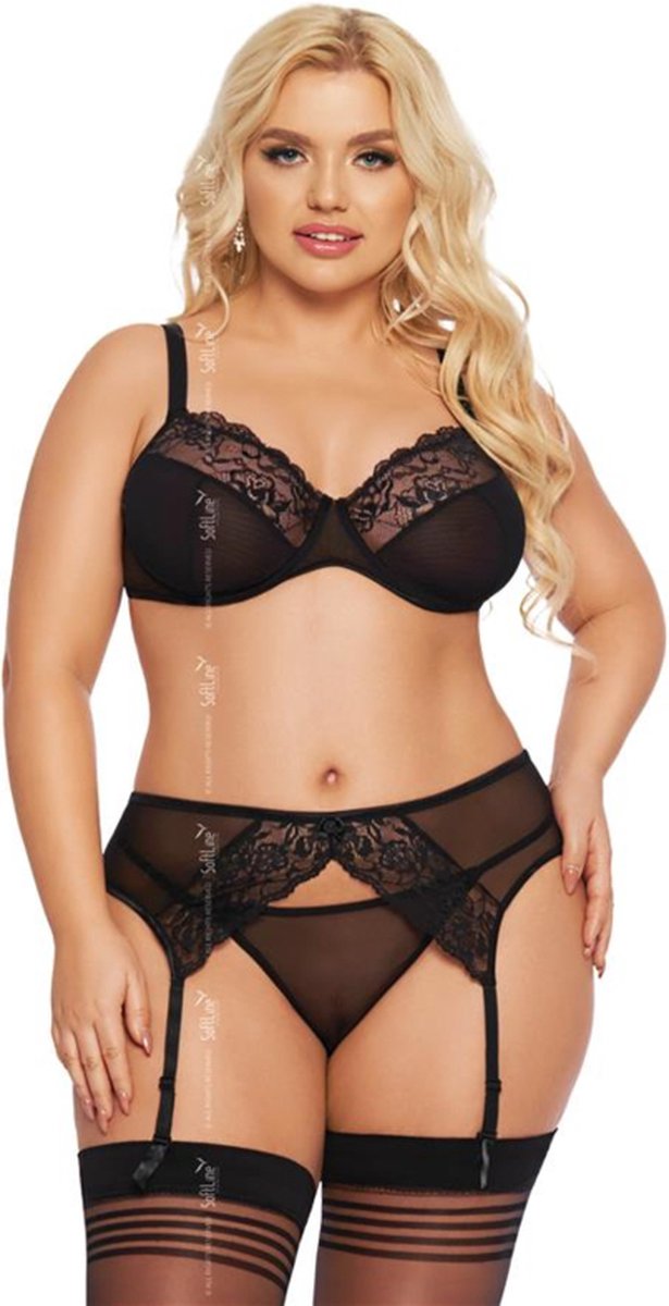 Softline - Marella- Sexy transparante Lingerie Set met kant- zwart XXL