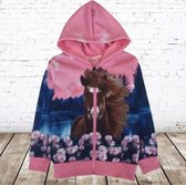 Roze vest met paard en bloemen -s&C-122/128-Meisjes vest