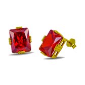 Boucles d' Clips d'oreilles argent Silventi 9SIL-21765 - Femme - Zircone - Rectangle - Rouge - 10 x 8 mm - Argent - Doré