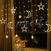 TDR-Chaîne lumineuse avec étoiles et lune-Décoration de Noël - Rideau lumineux LED -8 modes d'éclairage--lumière chaude-avec cordon 1.5M 220V