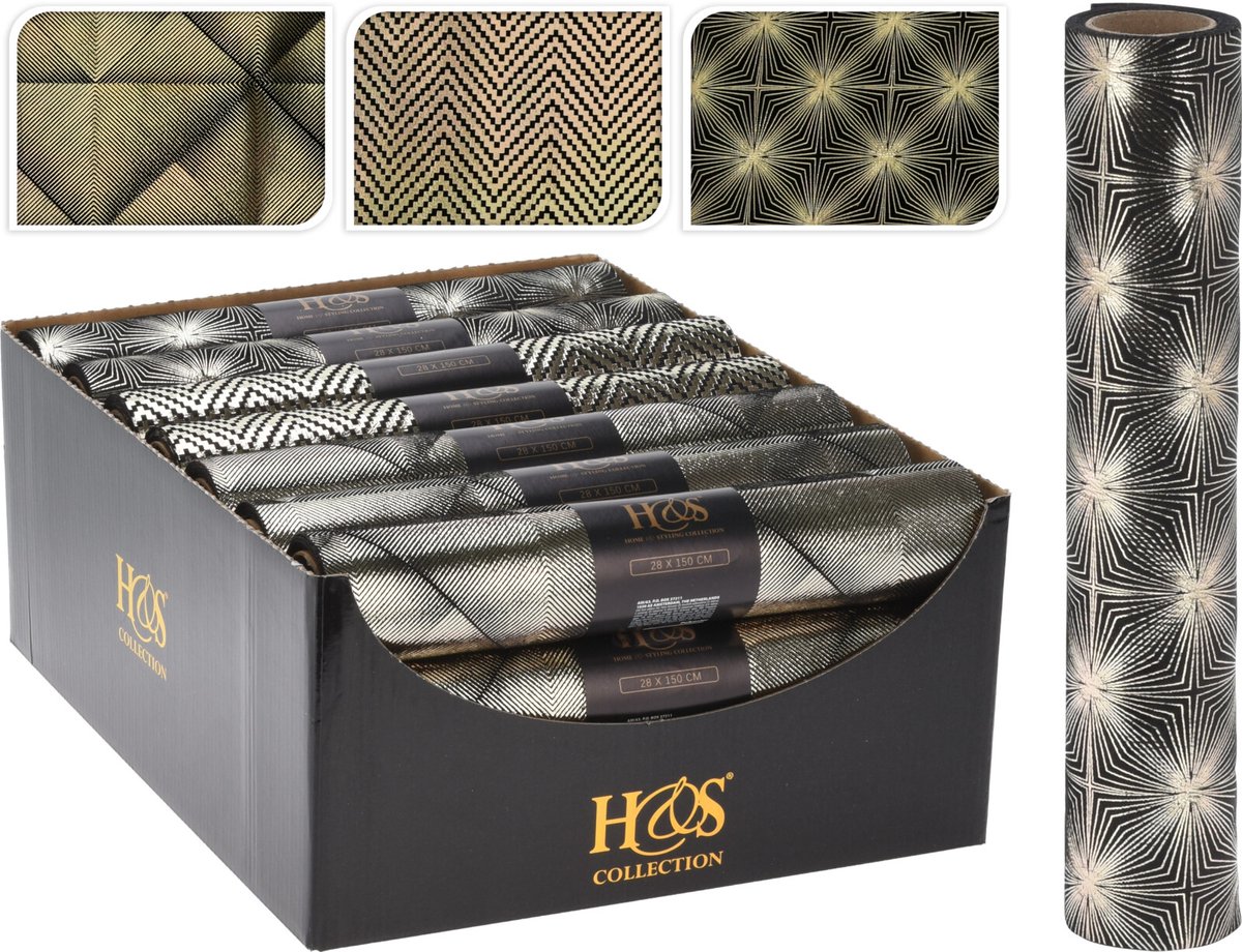 Loper tafel Velvet Kerst zwart goud - 28 x 150 cm - Tafelloper - Kerstmis - Zigzag