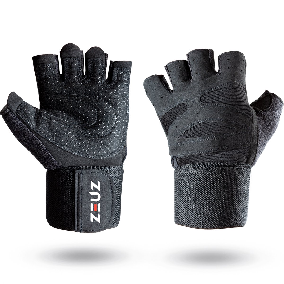 ZEUZ Sport & Fitness Handschoenen Heren & Dames – Krachttraining Artikelen – Geschikt voor Gym & CrossFit Training – Zwart – Maat L - ZEUZ