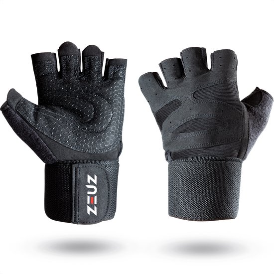 ZEUZ® Sport & Fitness Handschoenen Heren & Dames – Krachttraining Artikelen – Gym & Crossfit Training – Zwart – Maat L