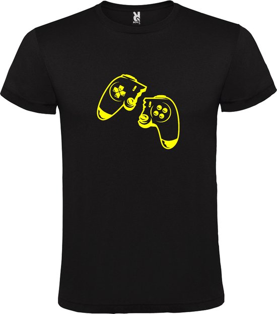 Zwart T-Shirt met “ Gebroken Game controller “ logo Neon Geel