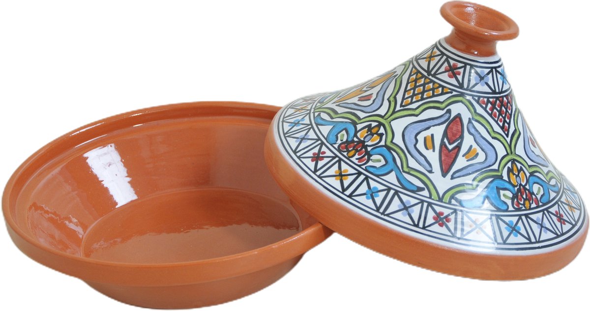 Aardewerk tajine braadpan / ovenschaal rond met deksel ø 27 cm