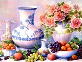 Peinture au Diamond - Beaucoup de fruits et de roses - Fabriqué aux Nederland - 40 x 60 cm - toile - pierres carrées + stylo de luxe gratuit d'une valeur de 12,99