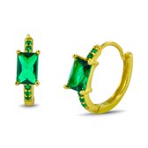 Silventi 9SIL-21794 Zilveren Oorringen - Dames - Zirkonia - Rechthoek - Groen - 6 x 4 mm - 15 mm Doorsnee - Scharnier - Zilver - Goudkleurig