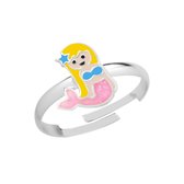 Ring meisje kind | Ring kinderen | Zilveren ring met zeemeermin, roze glitterstaart