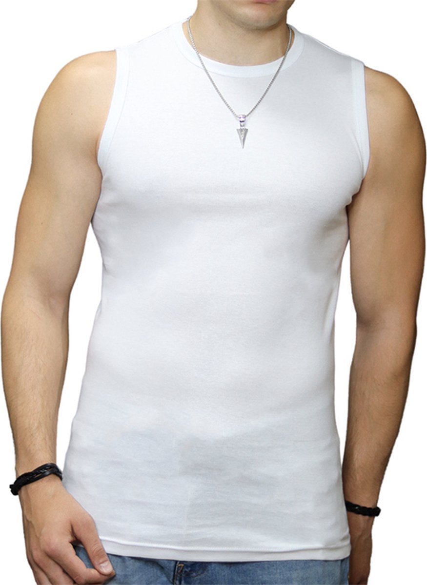 Top kwaliteit Mouwloze Shirts - Extra lang - 2 Pack - 100% Katoen - O hals - Wit - Maat XL
