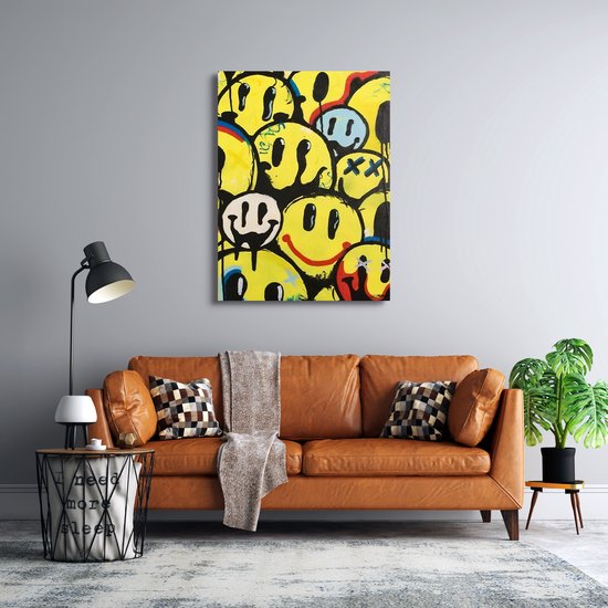 Luxe Canvas Schilderij Smile | 75x100 | Woonkamer | Slaapkamer | Kantoor | Symbool | Happy | Design | Art | Modern | ** 4CM DIK! 3D Effect**