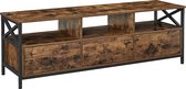 c90 - TV-meubel Lowboard voor TV's tot 65 inch TV-plank met 3 lades, 147 x 40 x 50 cm Industrieel ontwerp Stalen frame Vintage Bruin Zwart LTV301B01