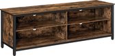 Tv-meubel, tv-plank, lowboard voor tv's tot 65 inch, 4 open compartimenten, verstelbare plankniveaus, industrieel ontwerp, vintage bruin-zwart LTV304B01