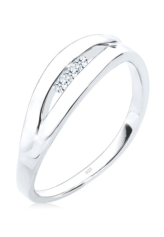 Elli Dames Ringen Dames Klassiek Trio Diamant (0.09 ct.) in 925 Sterling Zilver