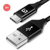 LifeGoods USB-C Data- en Laadkabel - 2.4A Snellader Kabel - Fast en Quick Charge Oplaadkabel - Type C Naar USB-A - Oplaadsnoer Telefoon - Laptop - Samsung Galaxy en Note - Sony - OnePlus - Gevlochten Nylon – Zwart – 2 Meter