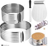 ✿Brenlux® Bakgerei set – 3 delig bakgerief - Verstelbare taartsnijder – Opdien plateau  - Springvorm - Taartmes – Met 5 delig taartspuiten - Verstelbare vorm om taart te snijden -