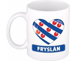 I Love hartjes vlag Friesland - koffiemok - beker - wit - 300 ml - Friese thema supporters - feestartikelen Fryslan