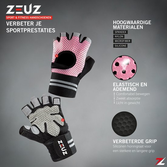 ZEUZ Sport & Fitness Handschoenen Dames – Krachttraining Artikelen – Gym & CrossFit Training – Roze & Zwart – Maat S - ZEUZ
