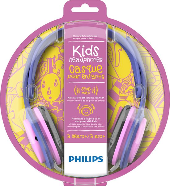 Philips SHK2000 - Kids Koptelefoon - On-Ear Volumebegrenzing - Roze/Paars - Ergonomische hoofdband - Philips
