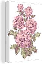 Toile Peinture Fleurs - Roses - Vintage - 120x160 cm - Décoration murale XXL