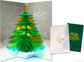 Popcards popupkaarten – ZIE FILM Kerstkaart Glanzende Fonkelende Groene Kerstboom Merry Christmas pop-up kaart 3D wenskaart