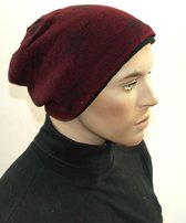 Wintermuts beanie unisex van viscose met sterren kleur bordeaux rood maat one size