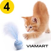 Viamart - Katten Speelbal met Veer (4 stuks) - Speelgoed voor Katten - Blauw