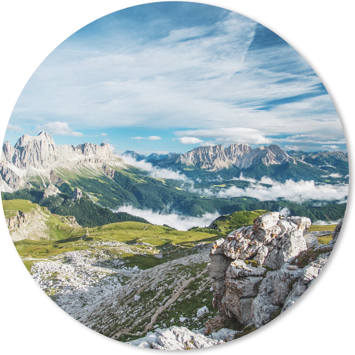 Muismat - Mousepad - Rond - Alpen - Rotsen - Gras - 30x30 cm - Ronde muismat