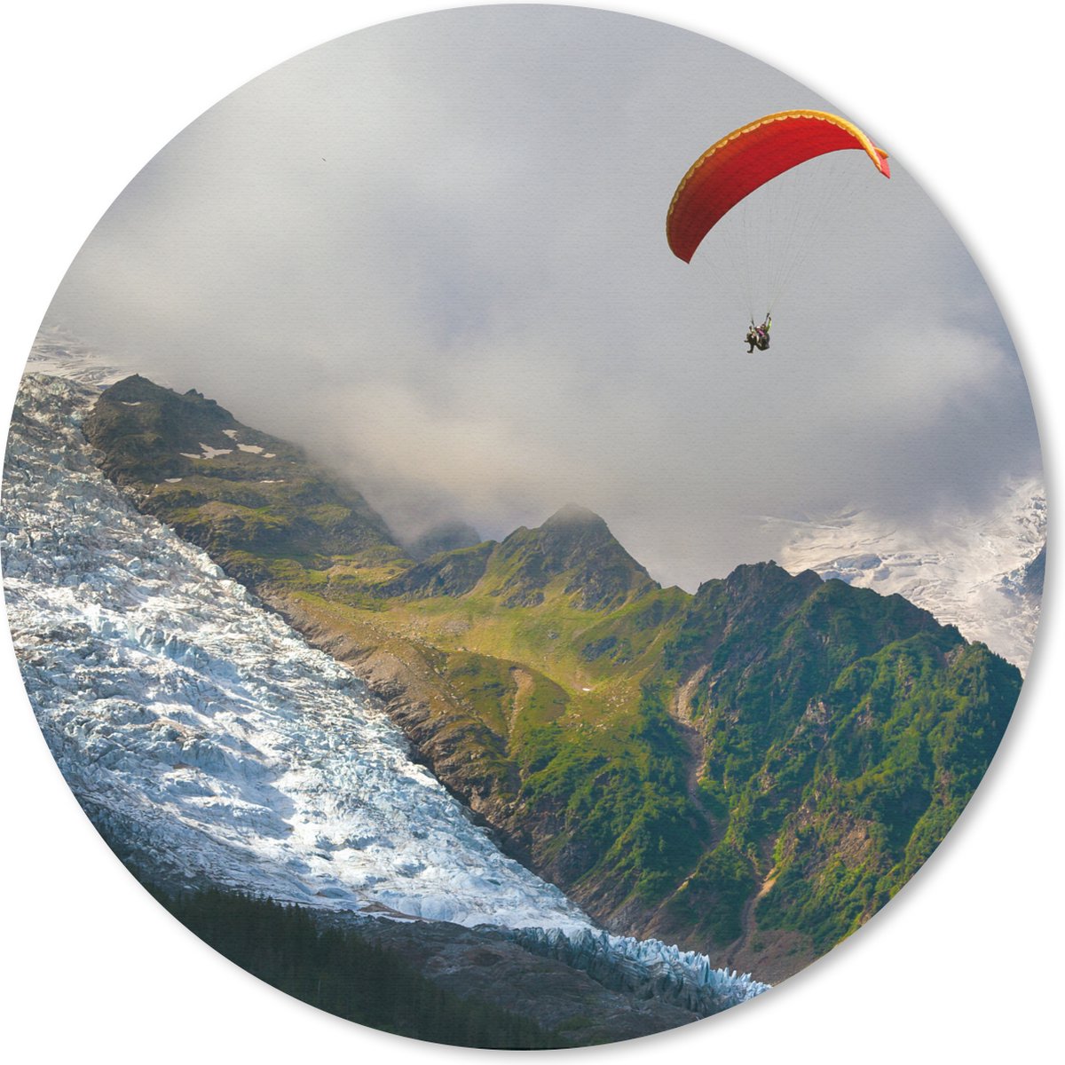 Muismat rond 20x20 cm - Mousepad Alpen - Paragliding - Sneeuw - Ronde muismatten