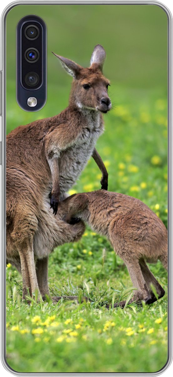 Telefoonhoesje Geschikt voor Samsung Galaxy A50 hoesje - Kangoeroe - Bloemen - Jong - Siliconen Telefoonhoesje Telefoonhoesje