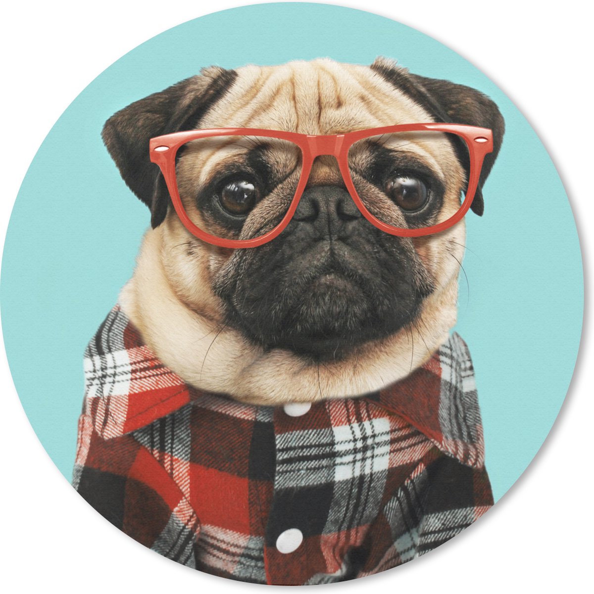 Muismat rond 20x20 cm - Mousepad Hond - Hipster - Bril - Blouse - Ronde muismatten