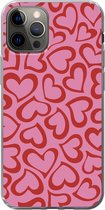 iPhone 13 Pro hoesje - Een illustratie van behang met rode hartjes - Siliconen Telefoonhoesje