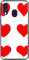 Geschikt voor Samsung Galaxy A40 hoesje - Een illustratie met negen rode hartjes - Siliconen Telefoonhoesje