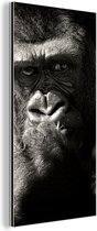Wanddecoratie Metaal - Aluminium Schilderij Industrieel - Dierenprofiel gorilla in zwart-wit - 80x160 cm - Dibond - Foto op aluminium - Industriële muurdecoratie - Voor de woonkamer/slaapkamer