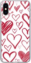 Geschikt voor iPhone X hoesje - Een illustratie met verschillende hartjes op een witte achtergrond - Siliconen Telefoonhoesje